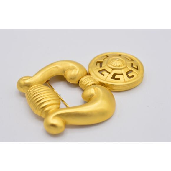 Givenchy Vintage Logo Pin Brooch Brushed Gold Door Knocker Chunky Signed BinF - Picture 6 of 10